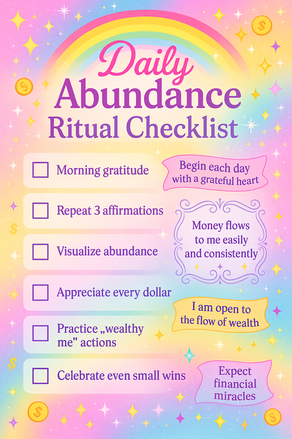 Daily Abundance Checklist Printable | Ethereal Celestial Wall Art | Digital Download