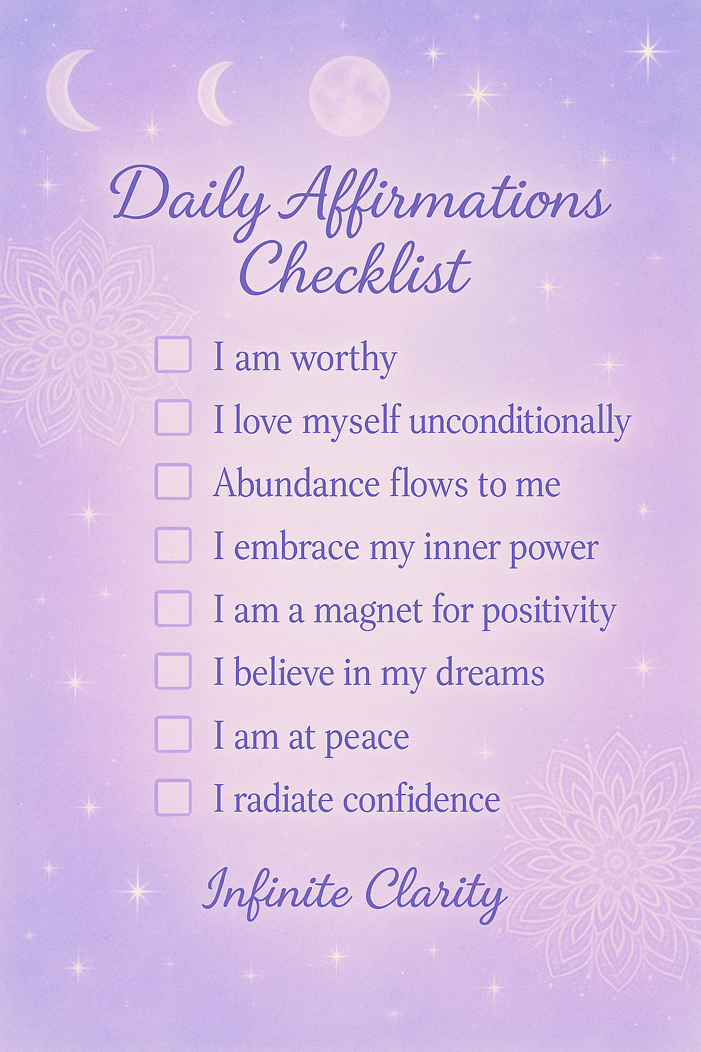 Daily Affirmations Checklist – Infinite Clarity Digital Download